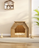 Maison pour chat en bois massif avec coussin moelleux - Lit d'intérieur luxueux et confortable pour chats
