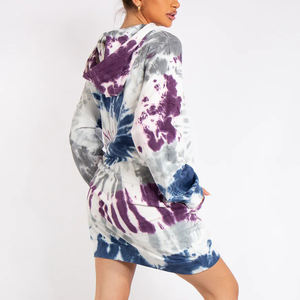 2025 nuevo Hip Hop moda Casual mujer de gran tamaño con capucha pulóver Top largo Streetwear holgado Tie Dye diseño para invierno - Product Image 4