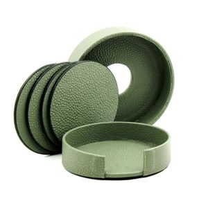 Sous-verre en cuir rose de haute qualité avec support ensemble de 5 produits de protection de table sous-verre en cuir accessoires de table - Product Image 6