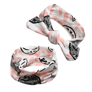 Ensemble de foulard carré et de bandeau pour bébé <span class=keywords><strong>en</strong></span> coton <span class=keywords><strong>en</strong></span> gros, motif de dessin animé respirant pour le printemps, accessoires pour <span class=keywords><strong>nouveau</strong></span>-nés - Product Image 3