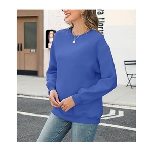 Bangladesh fabriqué de luxe à manches longues col rond épaule pente couleur unie confortable décontracté femmes coton sweat - Product Image 4