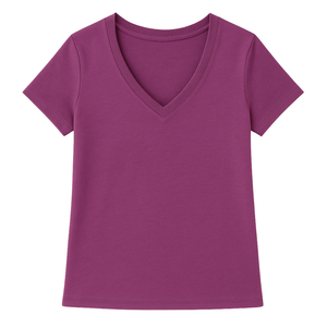 Camiseta de Manga Corta con Cuello en V para Mujer, 100% Algodón Orgánico de Lujo, Preencogido, Certificado GOTS, Suave, Transpirable y Ajustado - Product Image 1