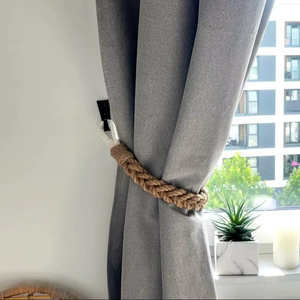 Braided Jute <b>Curtain</b> Tieback with <b>White</b> Rope Loops Boho Rustic <b>Curtain</b> Holder - Product Image 4