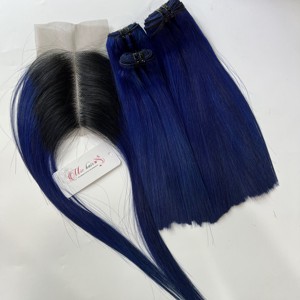 Venta caliente 100% cabello humano Remy vietnamita azul sombra hueso recto Super doble paquetes extensiones de trama de piel - Product Image 5