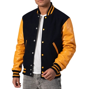 Veste universitaire unisexe en laine avec manches en cuir, fermeture éclair, respirante, écologique, coupe-vent, patchwork, style vintage streetwear - Product Image 3