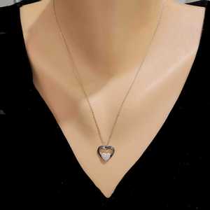 Pendentif double cœur en or 14 carats et platine, zircon blanc, diamant, perle, argent sterling 925, serti clos tendance, plaqué rhodium - Product Image 3