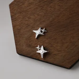 925 Sterling Silver Wholesale Fashion Girls Earrings Women 2024 Fashion Micro Mosaic Cubic Zirconia Star Design Earrings