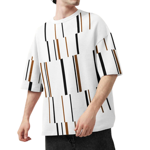 T-shirt blanc surdimensionné pour homme, t-shirt décontracté pour homme, motif rayé vertical, col rond, manches courtes, personnalisation de la marque, 100% coton - Product Image 1
