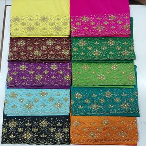 ผ้าไหมซาตินลายดอกไม้หนัก ตกแต่งด้วยลูกปัดและคริสตัลแบบอินเดีย สำหรับชุดกอร์กูร่า ผ้าทนต่อการหดตัว สำหรับผู้หญิง - Product Image 1