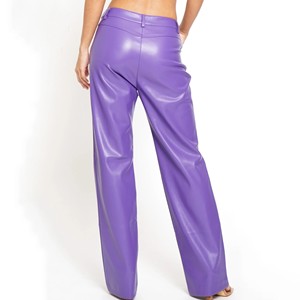 Customizable Breathable <b>PU</b> Leather Pant for Ladies Windproof Tight Trouser Style <b>Legging</b> Plain Pink Mid Waist Flat for Winter - Product Image 3