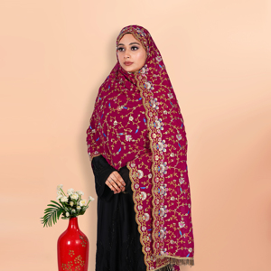 Hiyab de Georgette de Lujo para Mujer con Bordado Intenso y Trabajo de Lentejuelas con Cuentas, Borde de Encaje Latkan para Uso Festivo - Product Image 5