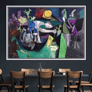Picasso 'Night Fishing at Antibes' Printed Canvas Wall Art - Modern Elegance,WHITE <b>FRAMED</b> CANVAS - Product Image 1