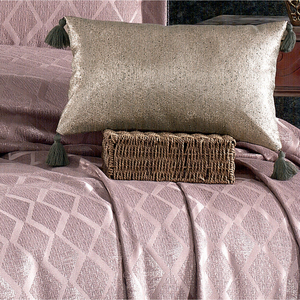 Ensemble de couvre-lit de luxe personnalisé Guzide Lalin en rose séchée, 4 pièces, 100% chenille, tissé rayé, lavable, anti-acariens - Product Image 4