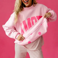 Sweat-shirt pull-over réversible surdimensionné à col montant pour femme, personnalisé avec logo OEM, broderie à pois de haute qualité, haut décontracté 2026