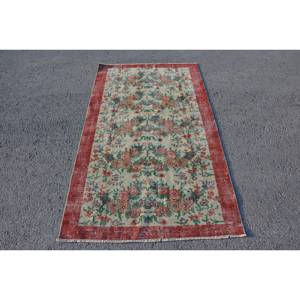 Alfombra turca Vintage de 3,7x6,4 pies, rojo, verde, Patchwork, tejido plano, área grande, Alfombra de lana para decoración de sala de estar, látex - Product Image 1