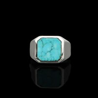 Bague unisexe vintage plaquée rhodium en argent sterling 925 avec pierre précieuse turquoise, bijou de fiançailles, cadeau idéal pour la fête des pères - Vente chaude