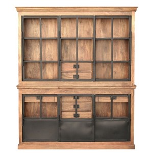 Armoire de buffet industrielle Buffet en bois massif avec portes coulissantes 180 cm avec commode à 7 tiroirs et 6 portes coulissantes Vente à chaud - Product Image 1