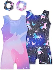 Justaucorps de gymnastique pour filles à imprimé licorne, débardeur sans manches, respirant, léger, pour le printemps et l'été, tenue décontractée avec chouchous - Product Image 1
