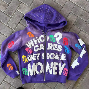 Sweat-shirts et pulls à capuche pour hommes en coton 100% tricoté, à ourlet brut, surdimensionné, lourd, 500 g/m², imprimé puff vintage, lavé - Product Image 5