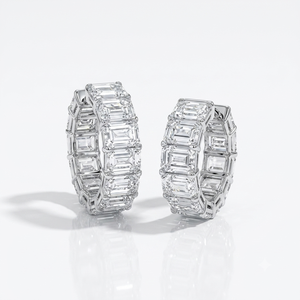 Women's 18K White <b>Gold</b> Diamond Hoop <b>Earrings</b> <b>Emerald</b> Cut Lab Grown Diamond IGI Certified Classic Style Everyday Wear - Product Image 1