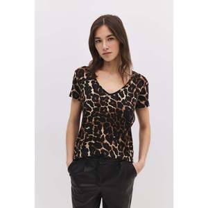 Camiseta informal con estampado y cuello en V de viscosa/poliéster - Product Image 1