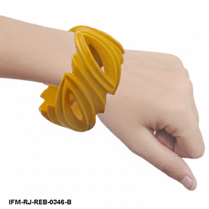 Vintage Carved Resin Bangle Butterscotch Yellow Leaf Design <b>Bracelet</b> Retro Boho <b>Stacking</b> Bangle for Women - Product Image 6