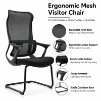 Chaise de bureau ergonomique à dossier haut en maille pour visiteurs, avec soutien lombaire adaptatif, accoudoirs fixes en PP et base à patins