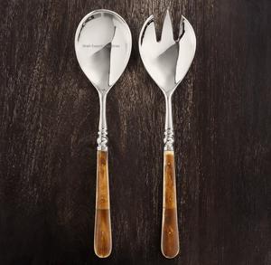 Ensemble cuillère et fourchette de service en métal à prix abordable avec poignée en os pour ustensiles de cuisine Sets de service à salade de table - Product Image 3