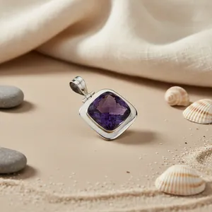 Pendentif en argent 925 avec améthyste pour femmes, collier de bijoux en pierres précieuses tendance - Product Image 2