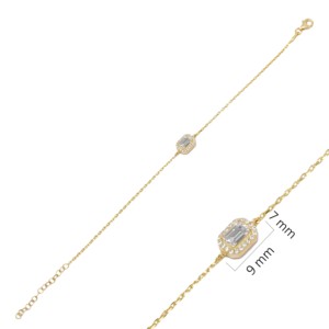 Dainty Square Design Shiny Baguette Stone <b>Charm</b> Bracelet Turkish Handmade Wholesale 925 Sterling Silver Jewelry - Product Image 5
