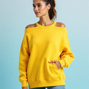 Sudaderas con hombros descubiertos para mujer de peso pesado, sudadera con hombros descubiertos de lana de manga larga en blanco para mujer - Product Image 1