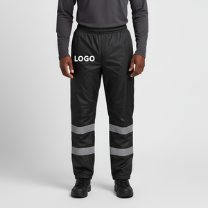 กางเกงทำงานผู้ชายคุณภาพสูง โพลีเอสเตอร์ สะท้อนแสง ANSI Class 2 พร้อมไฟ LED กระพริบ สีดำ มีหลายกระเป๋า กันน้ำ - Product Image 3