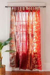 Handmade Vintage Silk Sari Patchwork Curtain | Recycled Indian Bohemian Style Rod Pocket Curtains Full <b>Light</b> Shading - Product Image 5