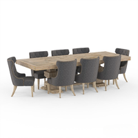 Ensemble de salle à manger moderne 9 pièces en teck recyclé style ferme rustique avec chaises à dossier haut rembourrées – Mobilier écologique pour la maison