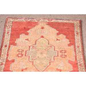 Turkish Rug, <b>Runner</b> 2.7x14 ft Vintage Rug, <b>Red</b> Orange Moroccan Wool Rug - Product Image 4