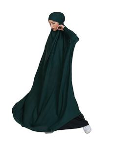 Green <b>One</b>-<b>Piece</b> Traditional Islamic Clothing with Hooded Abaya Smocking Sleeve Modesty-Women's <b>Prayer</b> <b>Dress</b> From Dubai Turkey - Product Image 1