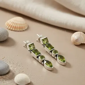 925 Silver Drop <b>Earrings</b> for Women Green Peridot Gemstone Fashion Jewelry - Product Image 2