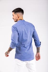 Camisa Ecológica Azul de Lino y Algodón para Hombre, Corte Slim, Casual, Transpirable, Antiarrugas, Cuello con Botones, Manga Larga, para Otoño - Product Image 3