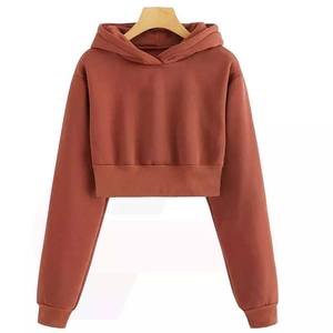 Womens winter crop hoodie breathable fleece fabric <b>drop</b> shoulder oversized style - Product Image 4