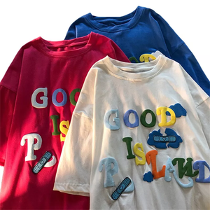 Venta al por mayor 100% algodón personalizado espuma serigrafía camisetas de gran tamaño estilo Hip Hop cuello redondo algodón suave 3D Puff impresión camisetas - Product Image 1