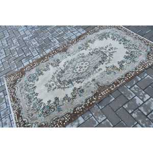 Vintage Rug 3.8x6.7 ft, <b>Brown</b> Blue Oriental <b>Wool</b> Turkish Rug - Product Image 2