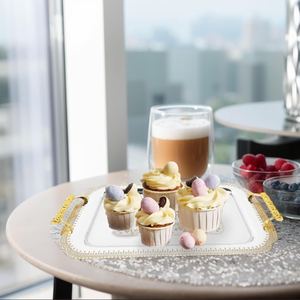 Luxury Silver <b>Gold</b> Serving Tray With <b>Handles</b> Stainless Steel Serving Tray Square Food Tray for Dinner Weddings Home And <b>Kitchen</b> - Product Image 6