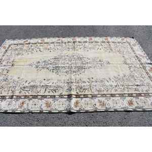 Alfombra de 5.8x9.4 pies, Alfombra Turca Vintage, Alfombra Oriental Blanca de Lana - Product Image 3