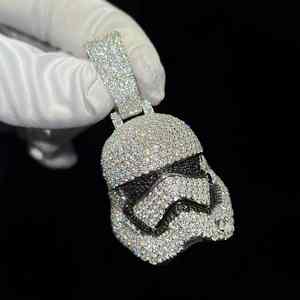 Colgante de Máscara Facial con Incrustaciones de Moissanita Estilo Hip Hop, Personalizable, Plata 925, Bañado en Rodio y Oro de 14K, Joyería Fina para Fiestas y Regalos - Product Image 4