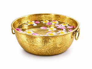 Bol de pédicure en cuivre martelé doré, rond, portable, avec poignées, pour spa et usage domestique - Product Image 1