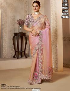 Traditional Designer Organza Wedding Wear Designer -<b>Stitched</b> Saree with Blouse - Product Image 3