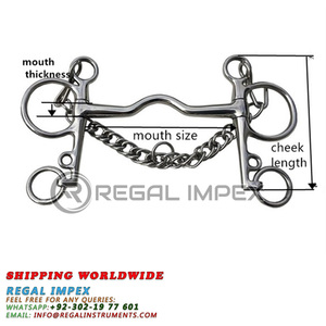 Embouchure de rênes en acier inoxydable pour cheval, embouchure articulée avec crochets et chaîne de rênes, vente en gros pour équitation et fournisseur de maréchal-ferrant - Product Image 2