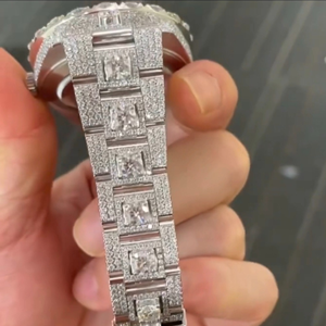 Top Brand Custom Luxury Bling Quartz Iced Out Round Men Hip Hop Full Black Stainless Steel Belt Moissanite Diamond Wristwatch - Product Image 5