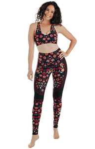Conjunto de mallas y Top con estampado de folclore para mujer OEM de alta calidad, conjunto de Fitness de 2 piezas para mujer, mallas de Yoga transpirables con fruncido en el trasero - Product Image 6