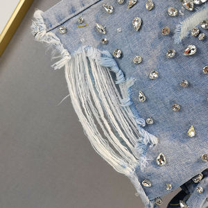 กางเกงขาสั้นผ้ายีนส์เอวสูงสำหรับผู้หญิงกางเกงขาสั้นผ้ายีนส์100% แห้งเร็วดีไซน์ใหม่2024 - Product Image 6